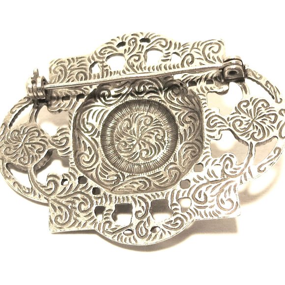 Traditional Oxidized Black Silver Afghani or Oriental Style Brooch - Picture 2 of 4